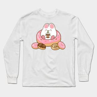 Bunny loves Coffee and Donuts cream Long Sleeve T-Shirt